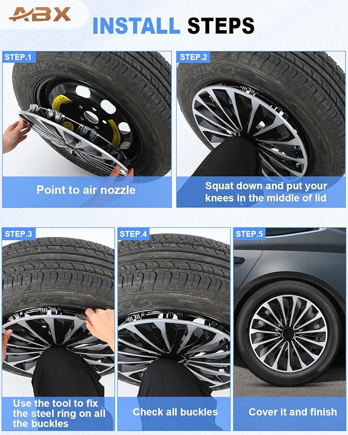 ABX Hubcap Wheel Covers Hub Caps 15 Inch Set of 4 Black & Silver Universal Wheel Rim Cover R15 Stylish Car Decor Wheel Covers for Toyota Camry Nissan Mazda (TT Black & Silver, 15 inch)
