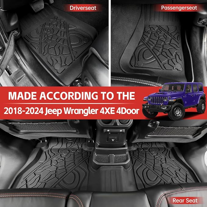 Cargo Mat with Floor Liner Compatible with 2021-2025 Jeep Wrangler JL Unlimited 4XE 4 Door, Cargo Liner TPE Floor Mat for 2024 Jeep Wrangler JL/JLU Accessories(Cargo Mat+Floor Mat)