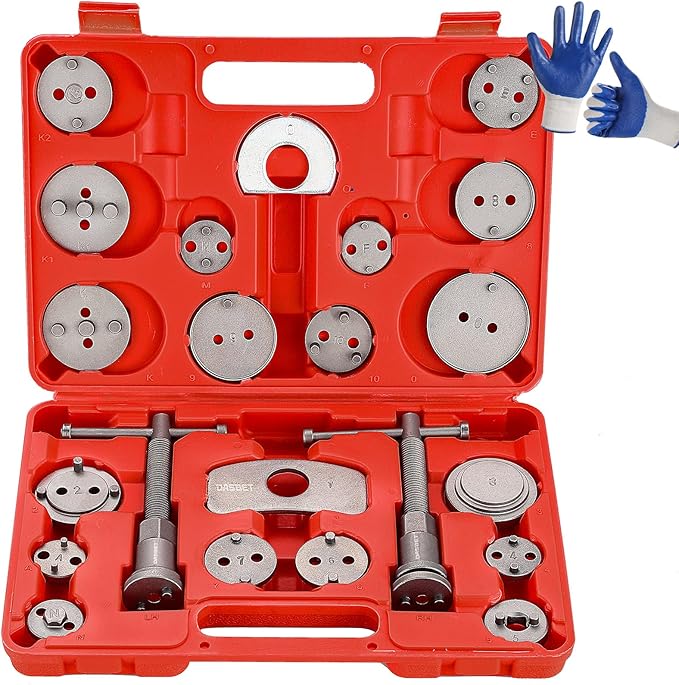 DASBET 24pcs Heavy Duty Disc Brake Caliper Tool Set Disc Brake Caliper Compressor Wind Back Tool Brake Spreading Tools (Red, 24pcs)