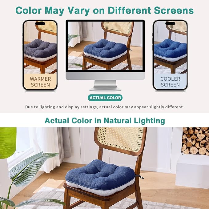 BETU Chair Cushions for Dining Chairs Set of 4,3.5" Thick Outdoor Indoor Chair Pads with Ties,Non Slip Backing and Covers, Seat Cushion for Kitchen Dining,Bar,Patio Furniture15.5"X15.5"X3.5",Navy Blue