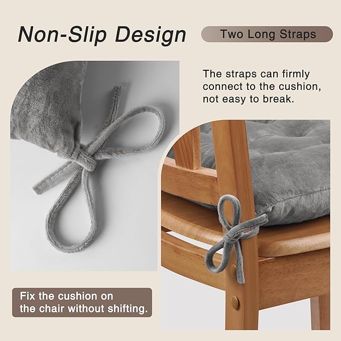 OVOV 1 Pack Chair Cushions for Dining Chairs Soft Seat Cushions for Kitchen Desk Chairs Square Chair Pads with Ties (15.5"x15.5" Light Grey)