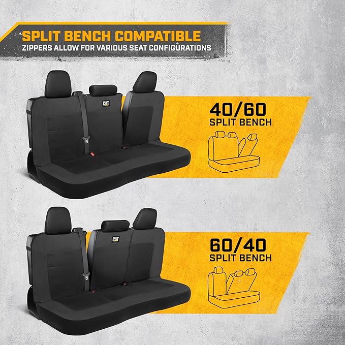 Cat MeshFlex Black Rear Seat Cover for Car – Durable Canvas & Mesh Design 60/40 Split Bench Protector for Cars, Trucks & SUVs – Back Seat Cover for Rear Bench – Interior Car Accessory