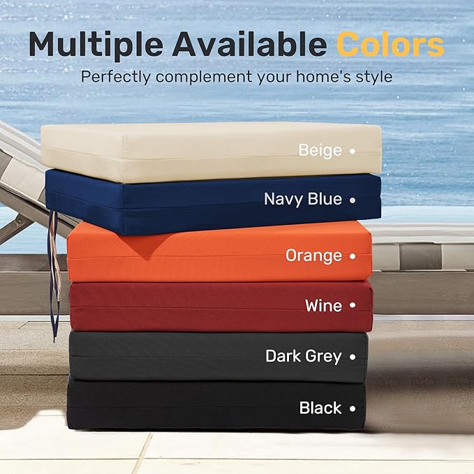UNIKOME Outdoor Chair Cushions Pack of 4, Water Resistant Patio Cushions with Ties, High Density Sponge Filling Square Corner Seat Cushions for Outdoor Furniture, 18.5"*16"*3", Wine