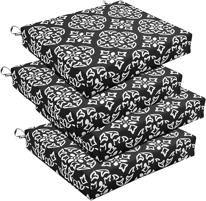 Basic Beyond Outdoor Chair Cushions Set of 4, Square Corner Outdoor Cushions for Patio Furniture, Water Resistant Patio Chair Cushions with 2 Ties, 18.5x16x3, Medallion