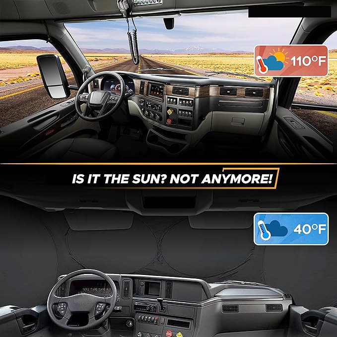 EcoNour Semi-Truck Sun Shade for Windshield (2 Ring) | 240T UV Protective Sunshade for Truck Windshield Maximum Coverage to Block UV/Sun Heat Rays