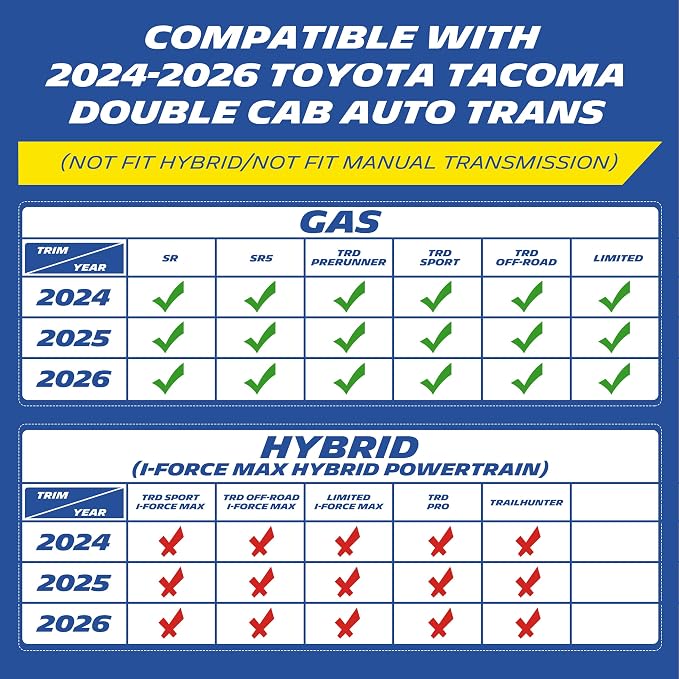 Michelin Vehicle Mats, Premier Series All-Weather TPE Custom Fit Liner for Toyota Tacoma Gas 2024-2026 Double Cab Auto Trans (3 Piece)