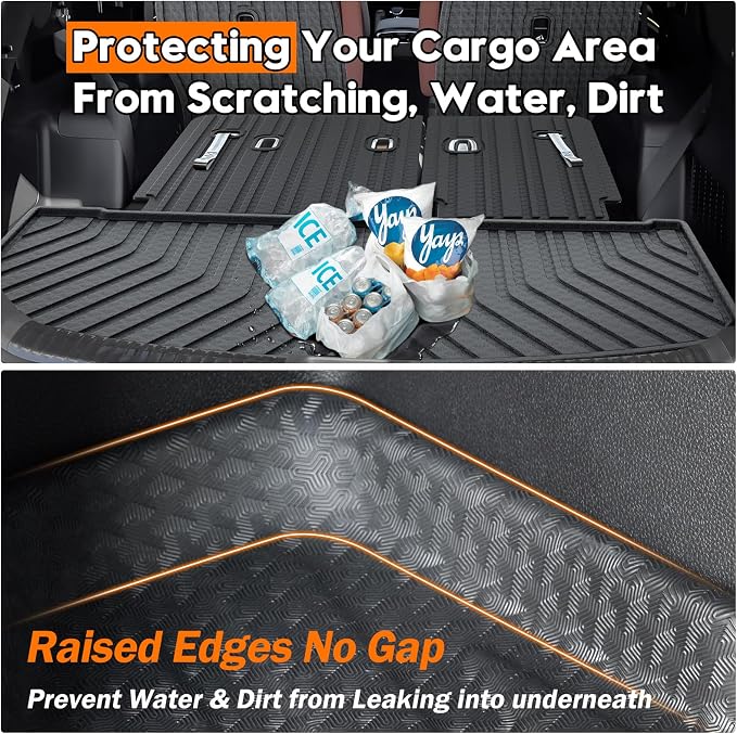 KUST Cargo Mat for 2020-2025 Kia Telluride 7 Seats, Rubber Rear Trunk Liner with 2nd/3rd Row Backrest Kick Mat for Telluride Accessories High Edge Cover All Weather Protection