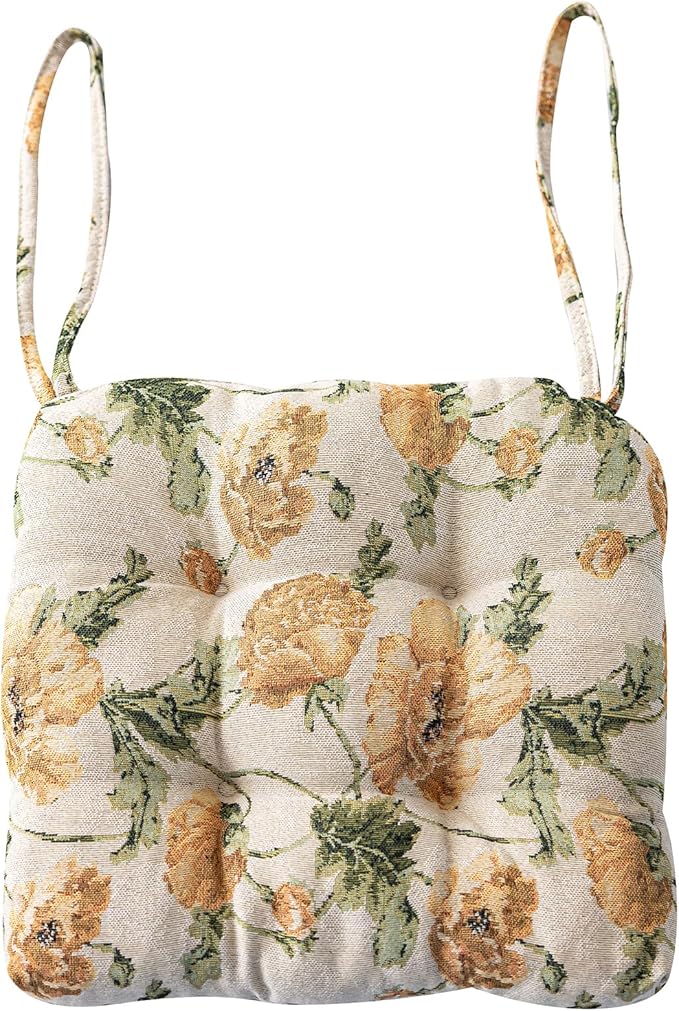 vctops Farmhouse Floral Print Chair Cushions with Ties U-Shaped Soft Comfortable Chair Pads Non Slip Seat Cushions for Indoor Dining Room and Kitchen Chairs (Flower D,16"x16")