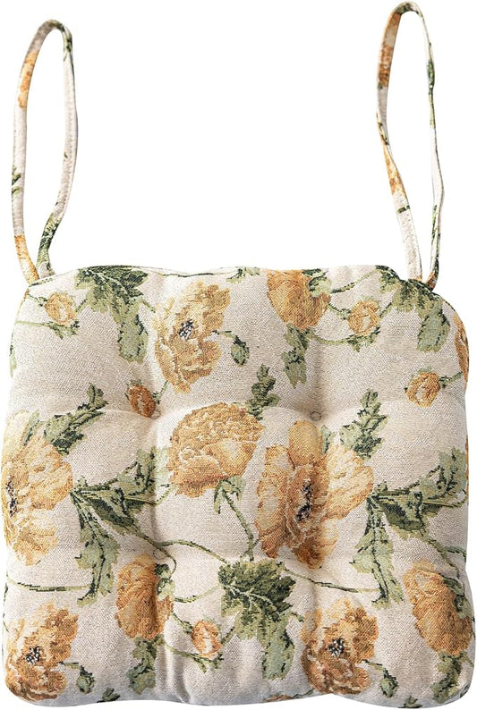 vctops Farmhouse Floral Print Chair Cushions with Ties U-Shaped Soft Comfortable Chair Pads Non Slip Seat Cushions for Indoor Dining Room and Kitchen Chairs (Flower D,16"x16")