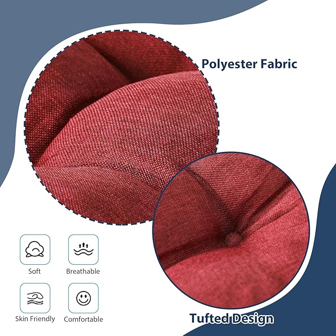 IASEAHK Chair Cushions for Dining Chairs, Seat Cushions for Kitchen Chairs, Indoor Seat Cushions with Ties, Tufted Foam Chair Pads, Non Slip Chair Cushions Set of 6, 15.5" x 15.5" x 4", Red