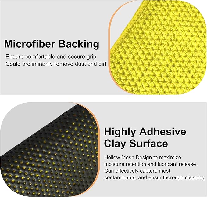 Upgrade Clay Towels and Pad Set 5PCS - Perforated Synthetic Decontamination Towel for Car Detailing, Cleaning & Release of Paint Contaminants, 4pcs Clay Bar Towels 12x12 Yellow, & 1pcs Red Pad