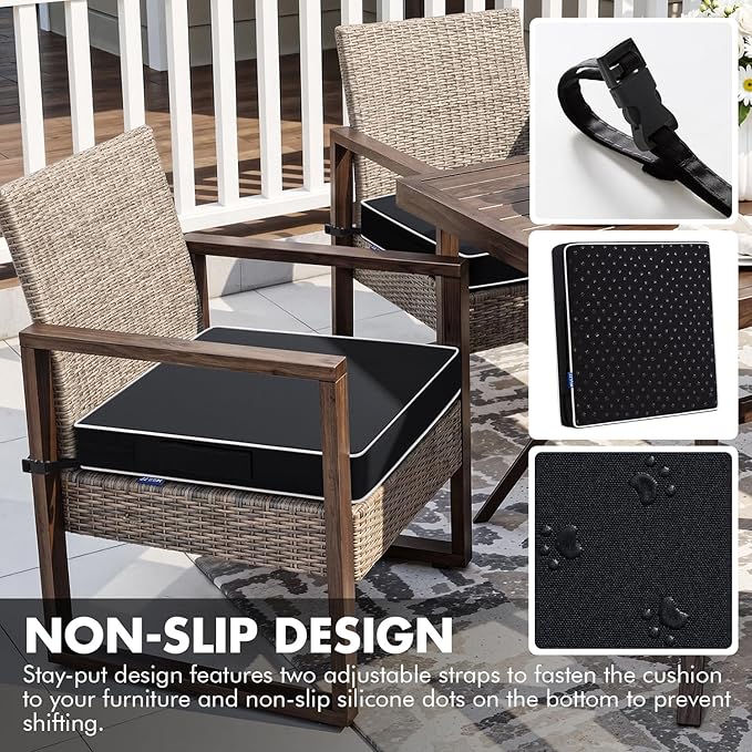 MIULEE Black 22 x 22 x 3 Outdoor Chair Cushions Waterproof Patio Chair Cushions with Adjustable Straps Set of 2 for Patio Furniture 3-Year Color Fastness Garden Sofa Couch