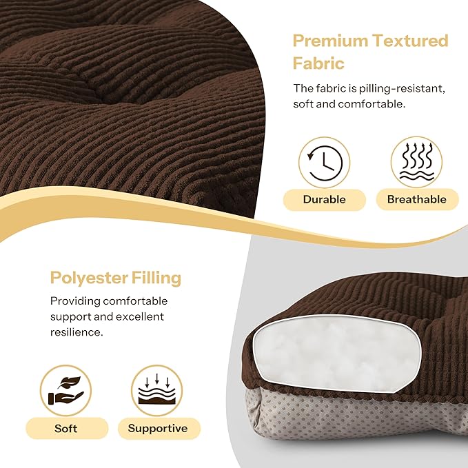 Indoor Kitchen Chair Cushions Set of 2 18"X16.5"X3" Soft Anti Slip Dining Chair Pads Tufted Kitchen Seat Cushion with Ties, Brown