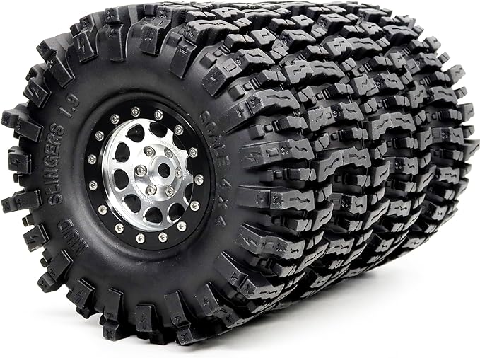 HOBBYSOUL 120mm Tall 1.9 Mud Slingers T8 Tires Tyres Mounted on Aluminum 1.9 Beadlock Wheels for 1/10 RC TRX4 SCX10 Gen8 Upgrades, (4-Pack, HS700570)