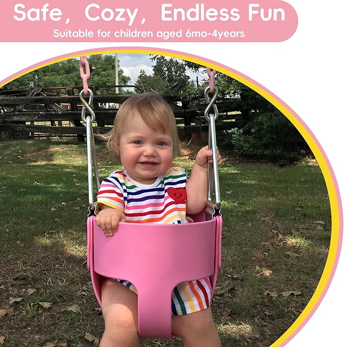 Take Me Away Pink Swing Seat - Heavy Duty High Back Full Bucket Toddler Swing Seat Chain Plastic Coated Baby Swing Outdoor - Playground Swing Set Accessories Replacement