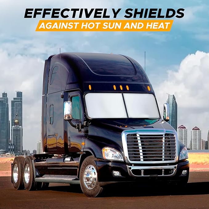 EcoNour Windshield Sun Shade for Semi Truck Size (40" L x 32" D), Front Window Reflective Sunshade for Large Vehicles, 240T Polyester Silver Coated Heat and UV Block Protection