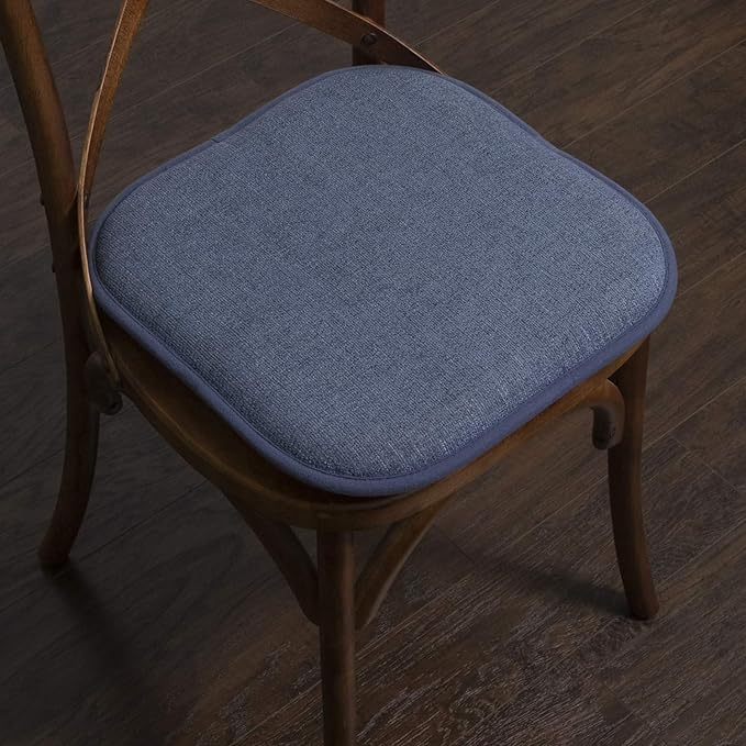 Sweet Home Collection Chair Cushion Memory Foam Pads Honeycomb Pattern Slip Non Skid Rubber Back Rounded Square 16" x 16" Seat Cover, 12 Pack, Alexis Denim