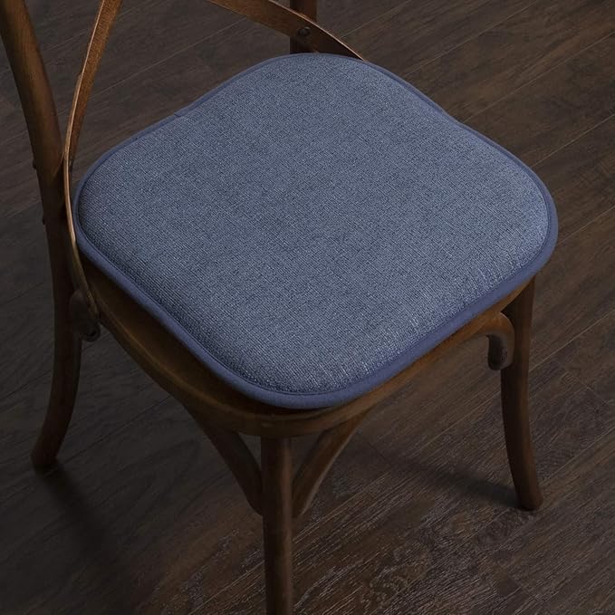 Sweet Home Collection Chair Cushion Memory Foam Pads Honeycomb Pattern Slip Non Skid Rubber Back Rounded Square 16" x 16" Seat Cover, 6 Pack, Alexis Denim