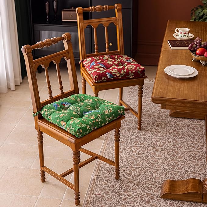 vctops Farmhouse Bird Print Chair Cushions with Ties U-Shaped Soft Comfortable Chair Pads Non Slip Seat Cushions for Indoor Dining Room and Kitchen Chairs(Green,16"x16")