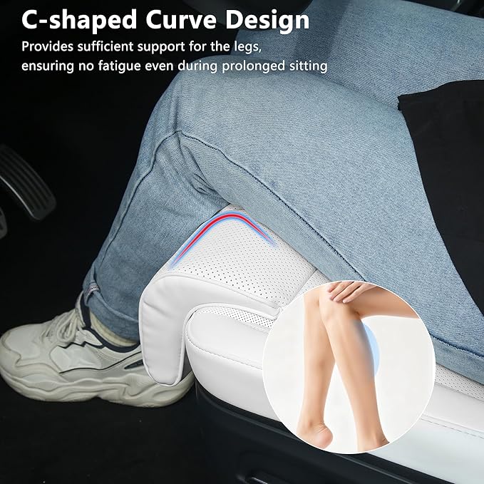Car Seat Extender Leg Extender Support Cushion for Driver Seats Office Chair, Leather Auto Bottom Seat Protector Cover with Leg Extender, Car Seat Cushion Legs Rest Pads, White