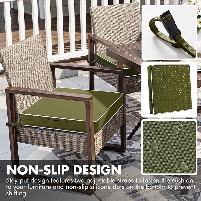 MIULEE Dark Green 19 x 19 x 3 Outdoor Chair Cushions Waterproof Patio Chair Cushions with Adjustable Straps Set of 2 for Patio Furniture 3-Year Color Fastness Garden Sofa Couch