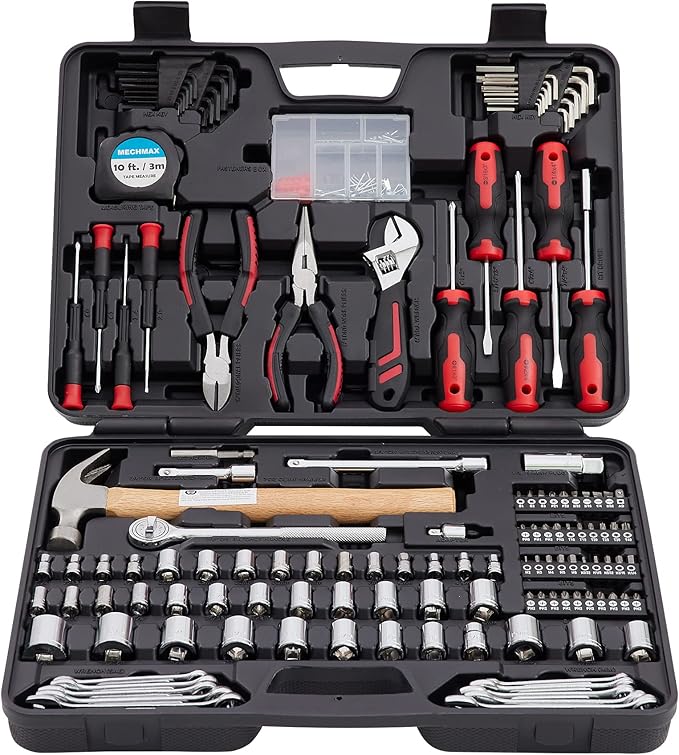 MECHMAX 245-Piece Mechanics Tool Set & Socket Kit. Home Auto Repair Hand Tools with 3/8" Ratchet, Wrench, Pliers, Screwdrivers, Hammer. DIY Essentials for House, Garage, Dorm & Gift Idea