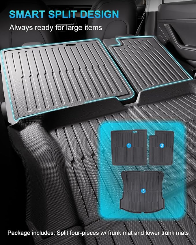 Cargo Mat Compatible with Tesla Model 3 2018-2023, Heavy-Duty TPE Trunk Liner Rear Seat Back Protector Model 3 Accessories Custom Fit Trunk Mat- 5PCS