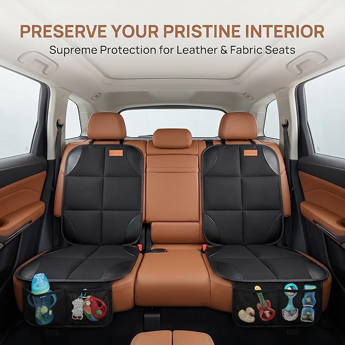 SMART ELF Car Seat Protector, 2Pack Seat Protector Protect Child Seats with Thickest Padding and Non-Slip Backing Mesh Pockets for Baby and Pet,Sedan SUV Truck (Black)