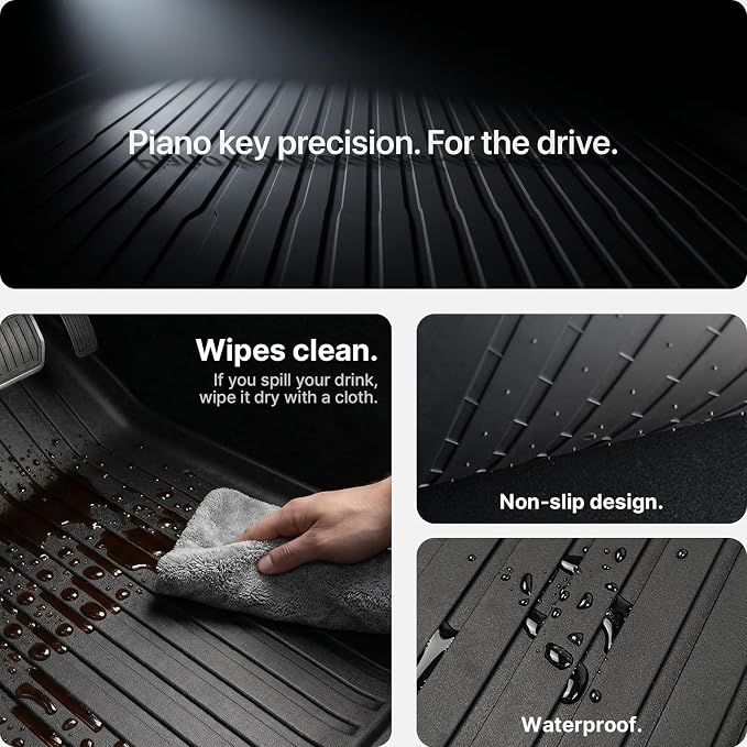 4 Pcs Floor Mats for Tesla Model Y Juniper Accessories 2025 2026 (Standard/Premium/Performance) 5-Seater, All Weather Custom Fit TPE Trunk Mats Cargo Liner Anti-Slip