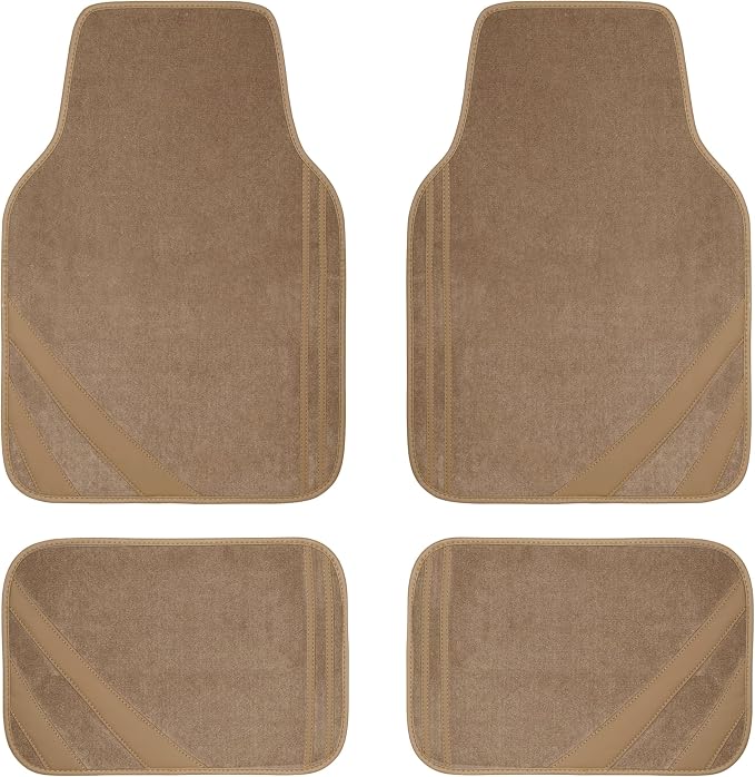 CAR PASS Beige Car Floor Mats, Edge Leather Waterproof Car Mats with Double Stitch Line and Anti-Slip Backing Design, Fit 95% Automotive,SUVS,Sedan,Vans (Pure Beige)