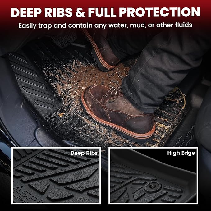 LASFIT Floor Mats 2019-2026 for Chevy Silverado/GMC Sierra 1500, 2020-2026 2500HD 3500HD, Only Double Cab/Bench Seat (Only Fit with Rear Under-Seat Storage, But Not Fit 2nd Row Plastic Storage)