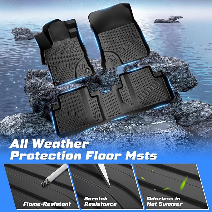 Sunsdrew Floor Mats for 2012-2015 Honda Civic Sedan, All Weather Car Mats Front Rear 2 Rows Floor Liners for Civic Accessories TPE Rubber Raised Edge (Not for Coupe)