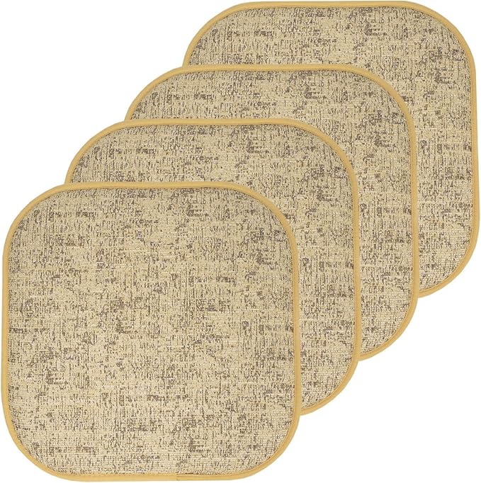 Sweet Home Collection Chair Cushion Memory Foam Pads Honeycomb Pattern Slip Non Skid Rubber Back Rounded Square 16" x 16" Seat Cover, 4 Pack, Broadway Camel/Brown