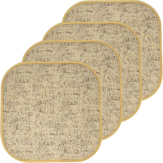 Sweet Home Collection Chair Cushion Memory Foam Pads Honeycomb Pattern Slip Non Skid Rubber Back Rounded Square 16" x 16" Seat Cover, 4 Pack, Broadway Camel/Brown