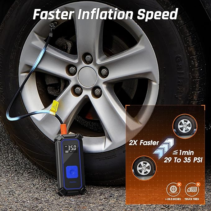 OlarHike Cordless Tire Inflator Portable Air Compressor, 150PSI Dual Power - 5400 mAh & 12V DC, Air Pump for Car Tires, Bike, Motorcycle, Bicycle, Electric Pump with LED Light & Digital Pressure Gauge