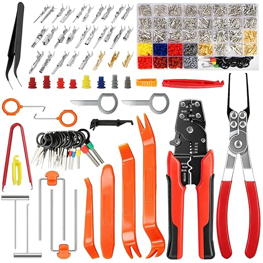 1398Pcs Automotive Electrical Connectors Kit, 28 Types Electrical Terminal Pins Kit with Crimp Tool, Relay Fuse Remover & Car Disassembly Tool, Male/Female Wire Terminals for Professional Auto Repair