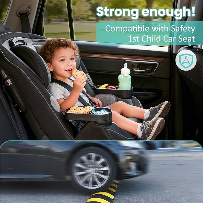 2PCS Child Car Seat Snack Tray with Cup Holder for Safety 1st EverFit & Grow and Go All-in-One Slim Convertible Car Seat, Car Seat Cup Holder Replacement, Dishwasher Safe, Black