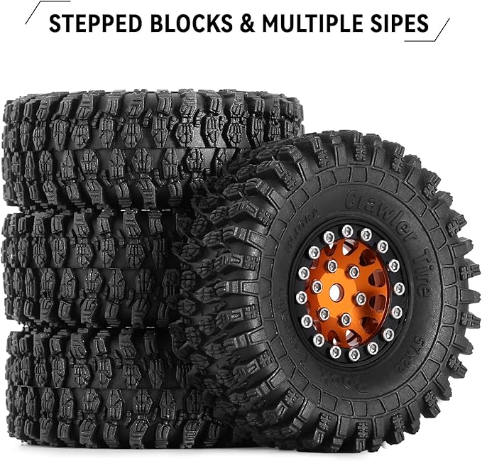 INJORA 1.0 Beadlock Wheel S5 Super Soft Sticky Crawler Tires for TRX4M Axial AX24 SCX24 FCX24 Enduro24 Upgrade, 57 * 22mm(Gold)