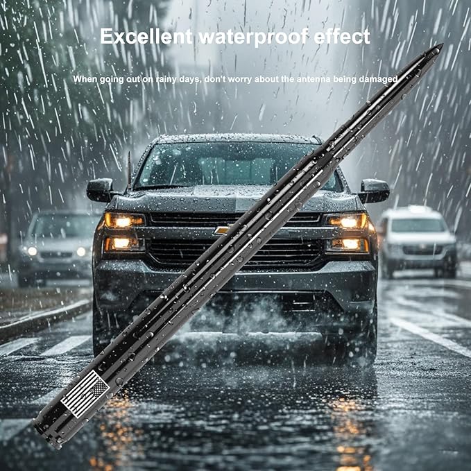 10" Car Truck Bullet Antenna with Tire Valve Caps American Flag Universal Replacement for GMC Sierra Chevy Silverado Dodge Ram 1500 2500 3500 Ford F150 F250 F350 Super Duty Raptor Accessories Black
