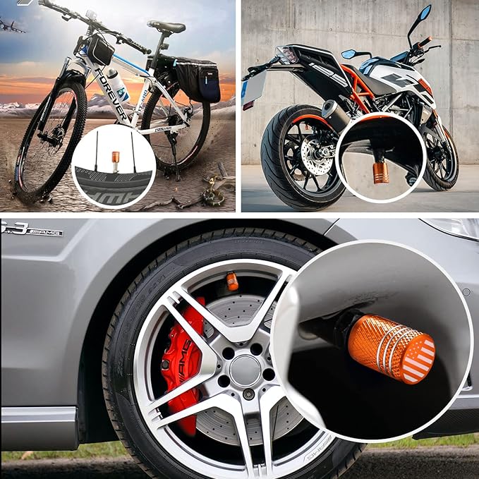 Tire Valve Stem Caps for Car Tire Cap 5 Pack Corrosion Resistant Leak-Proof Premium Alloy American Flag Universal for Car Bike Truck Motorcycle Orange