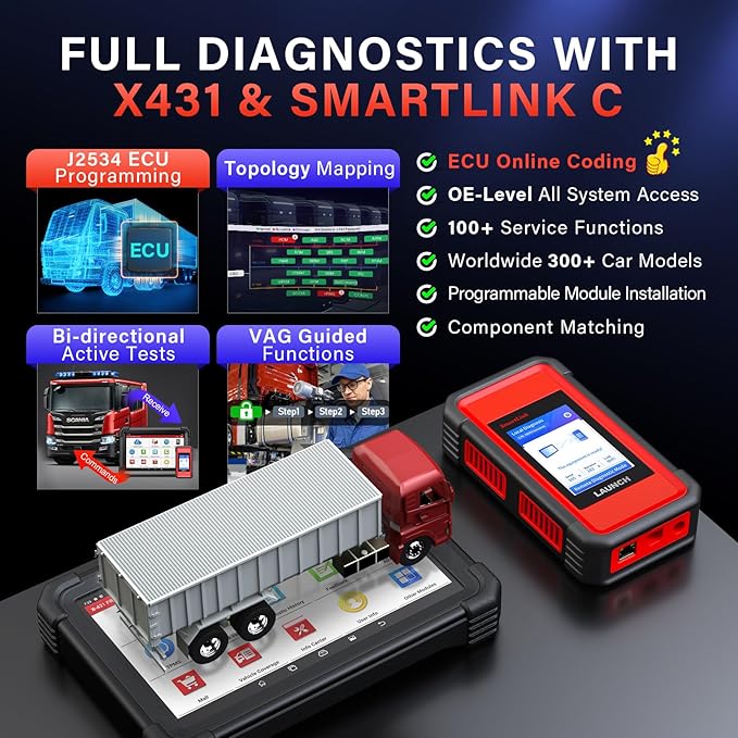 LAUNCH X431 Remote Assisted Diagnostic Tool, Heavy Duty Truck Scanner, Bidirectional Diesel Scan Tool for 24V HD Trucks & Commercial Vehicle, Support CANFD&DOIP, Semi Trucks All System Diagnostic Tool