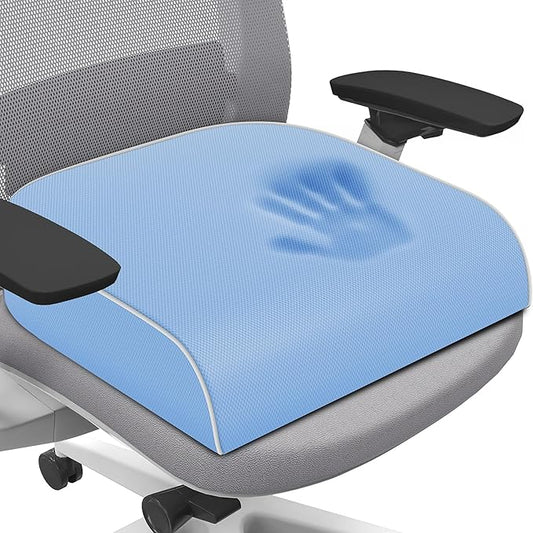 SweetSlubr Seat Cushion for Tailbone Pain Relief, Office Chair Cushion, Memory Foam Large Chair Cushion with Non-Slip Cover for Soft Support at Office Chair, Car Seat, Airplane Light Blue/2X-Large
