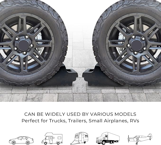 HOXWELL Solid Heavy Duty Rubber Wheel Chocks 4 Packs for Cars, RVs, Trucks, Trailers, ATV, and Vehicles, G.V.W. up to 8T, Anti Slip Bottom Tire Chock 8.6" x 3.7" x 4.7"
