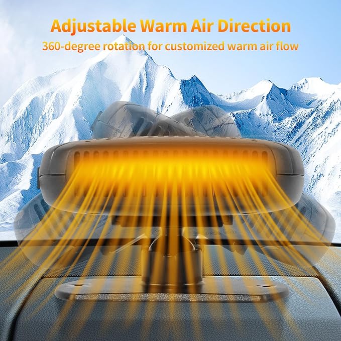 12V Portable Car Heater & Defroster – 120W Turbo Fast Heating/Cooling, 360° Adjustable, Plug & Play for Cars/SUVs/RVs – Dual Defog & Fog-Free Driving