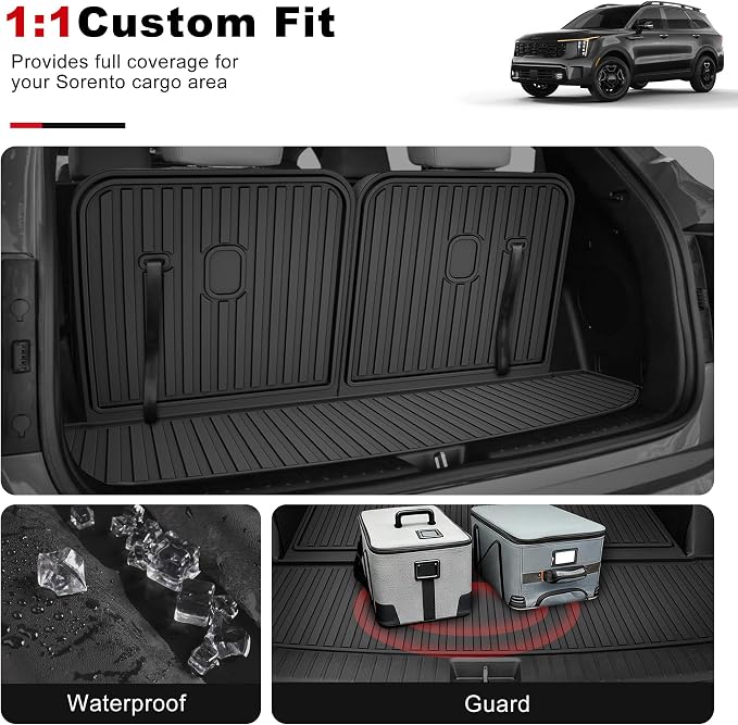 Cargo Mat Compatible with Kia Sorento 2021-2025 2026 Cargo Liner Trunk Mat with Seatback Mat TPE All Weather Back Seat Cover Protector 2025 Sorento Accessories Cargo Tray Backrest Mat