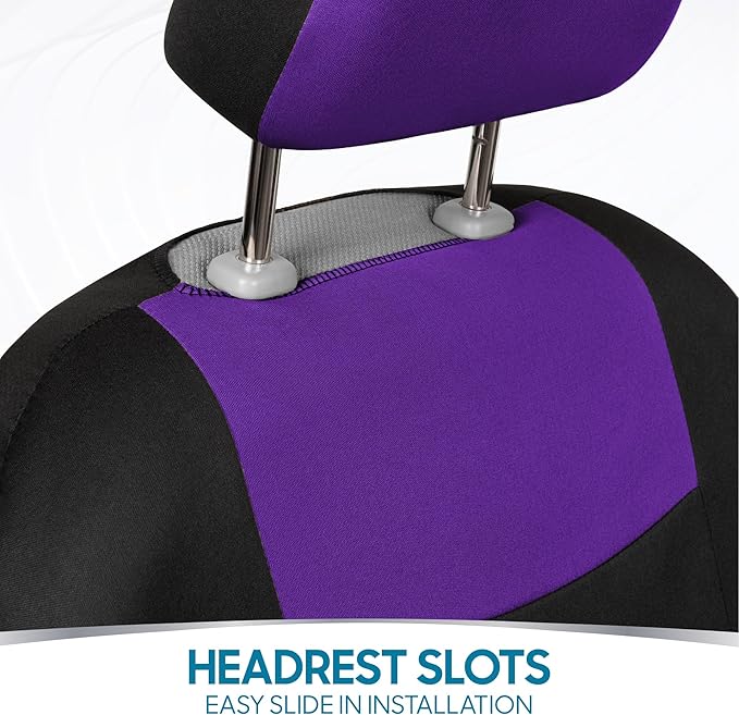 BDK PolyPro Car Seat Covers Full Set in Purple on Black, Front and Rear Split Bench Seat Covers for Cars, Easy to Install Car Seats Cover Set and Accessories for Auto Trucks Van SUV - Purple
