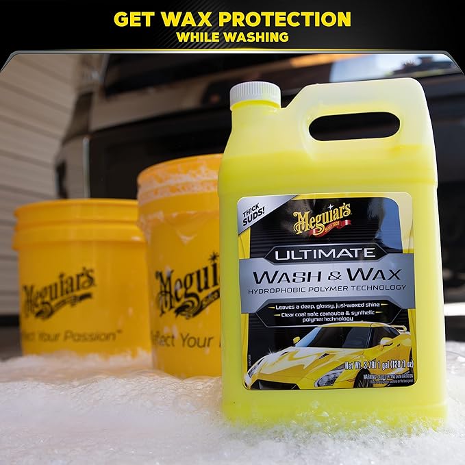 Meguiar's Ultimate Wash and Wax, Enhanced pH Neutral Car Paint Cleaner that Cleans and Shines in One Step, Adds Gloss and Protection, Great Car Gifts for Women and Men, 1 Gallon