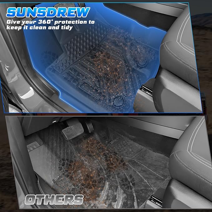 Sunsdrew All-Weather Floor Mats for 2018-2023 Chevrolet Chevy Traverse 8 Seats,Waterproof TPE Floor Liners Car Mats for Traverse Accessories Odorless Black