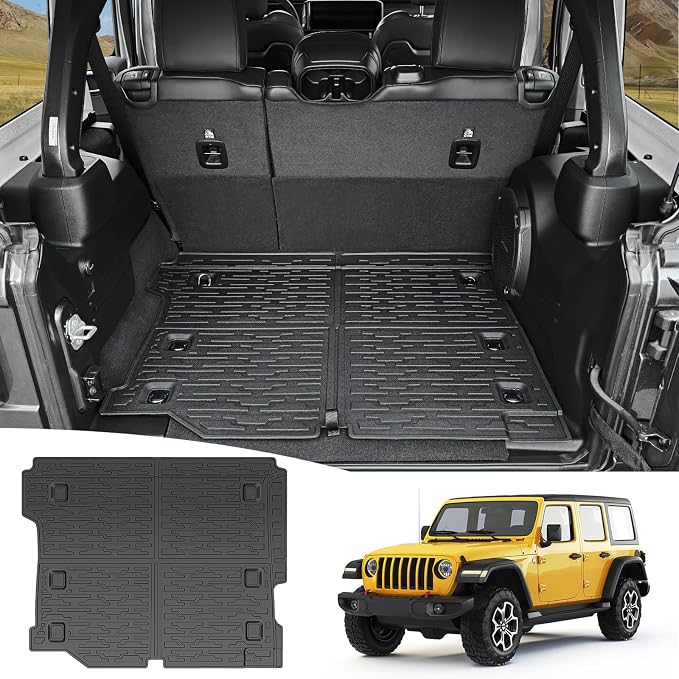 Rear Cargo Mat for 2018-2025 Jeep Wrangler JL Unlimited 4X4 Only Cargo Liners All Weather TPE Protection Anti-Slip Trunk Mat for 18-25 Wrangler JL 4X4 4 Door Accessories