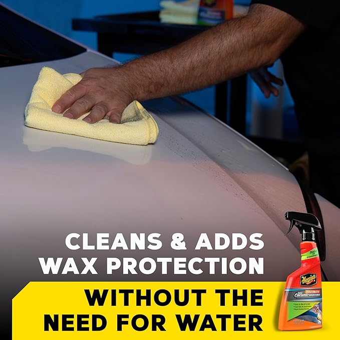 Meguiar's Hybrid Ceramic Waterless Wash & Wax - Waterless Car Wash Spray with Ceramic Chemistry for a Slick, Protective Barrier - No-Scratch Formula for Glossy Paint and Ceramic Coatings, 24 Oz